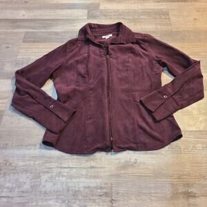 Cato small womens plum colored zip up faux suede top